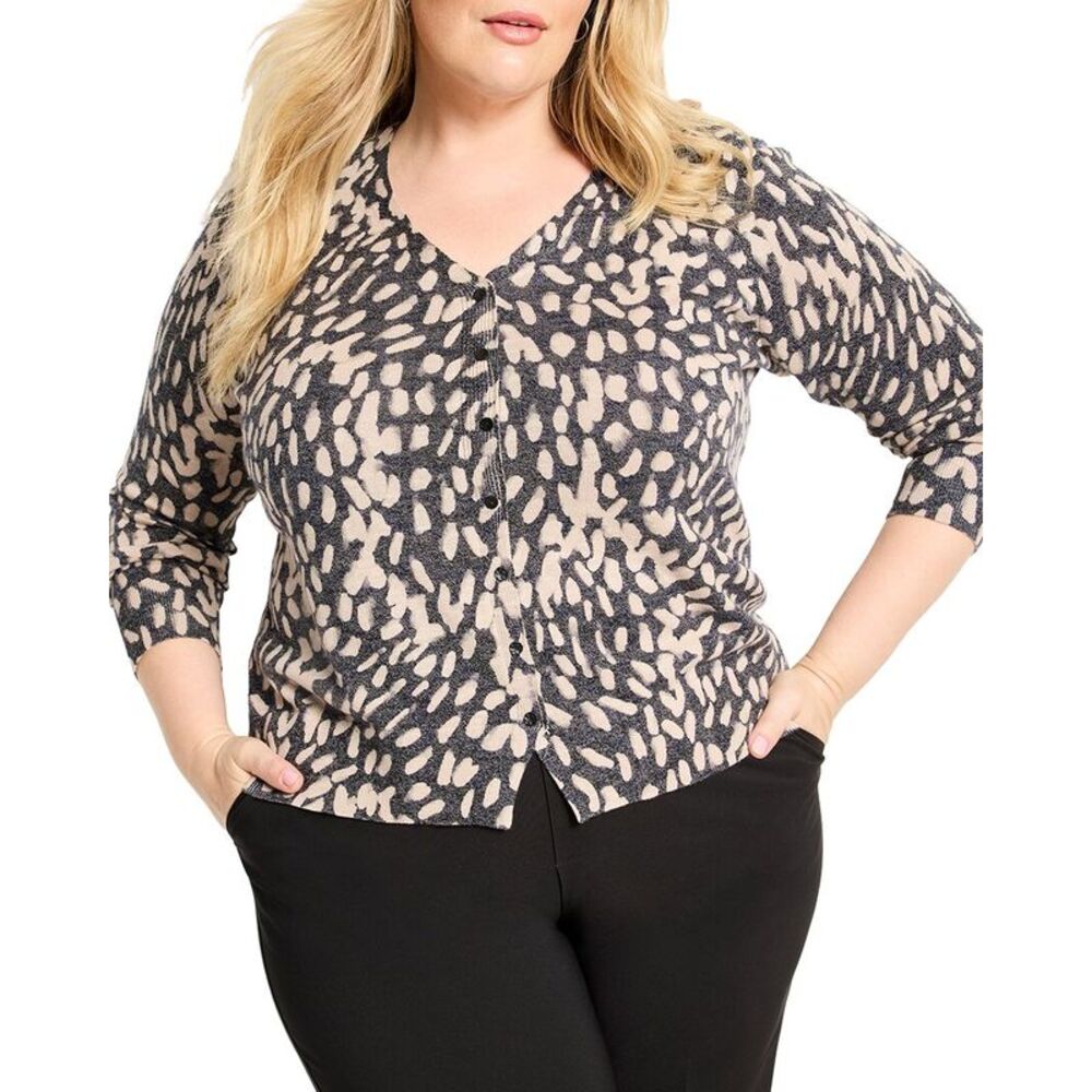 Nic+Zoe Womens  Plus Wild Dot Buttoned Up Pullover Sweater